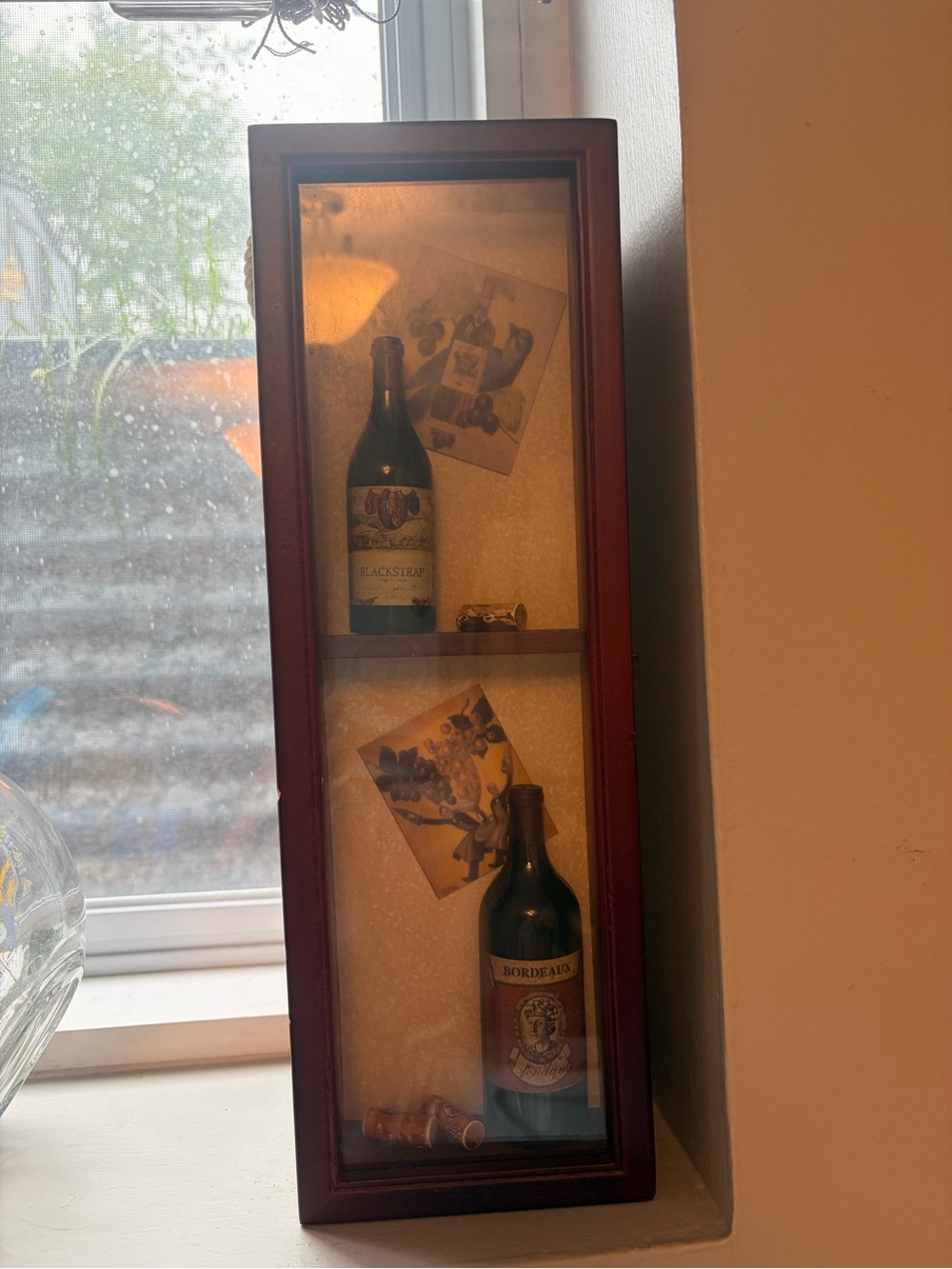 Vintage Wine Bottle Shadow Box Display - Wood Frame